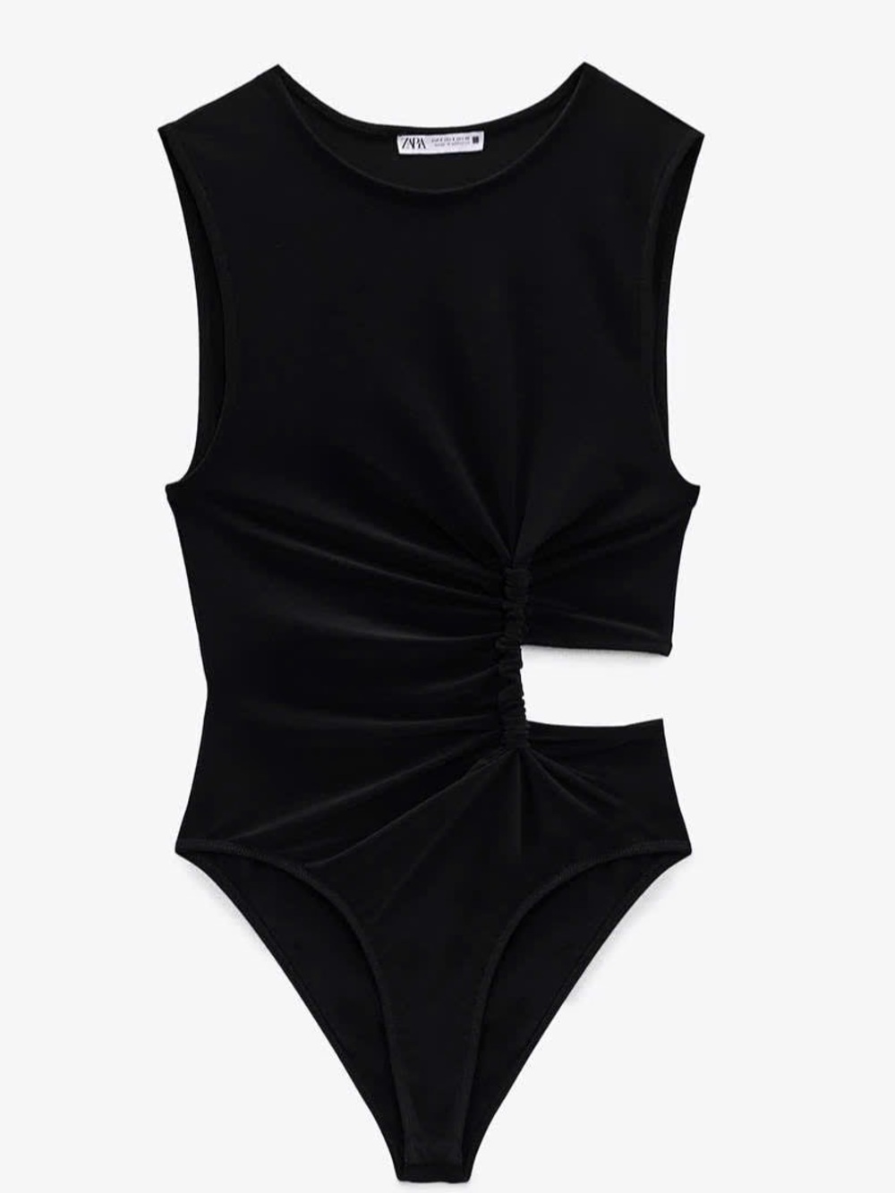 Zara Black Sleeveless Ruched One-Piece Bodysuit